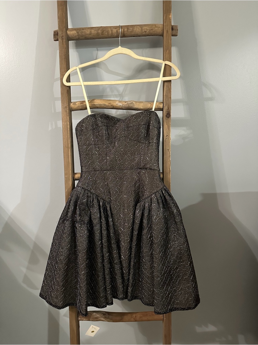 BCBGMaxAzria Black Metallic Strapless Fit-and-Flare Dress